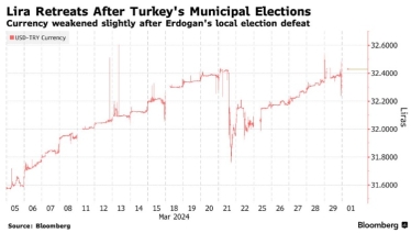 Турецька ліра ослабла після програшу партії Ердогана на місцевих виборах /Фото 1