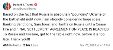 Трамп погрожує Росії масштабними санкціями та митами /Фото 1